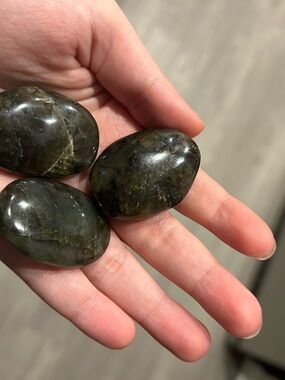 Polished Labradorite Dark Green Stone Palm Stones (Set of 3)